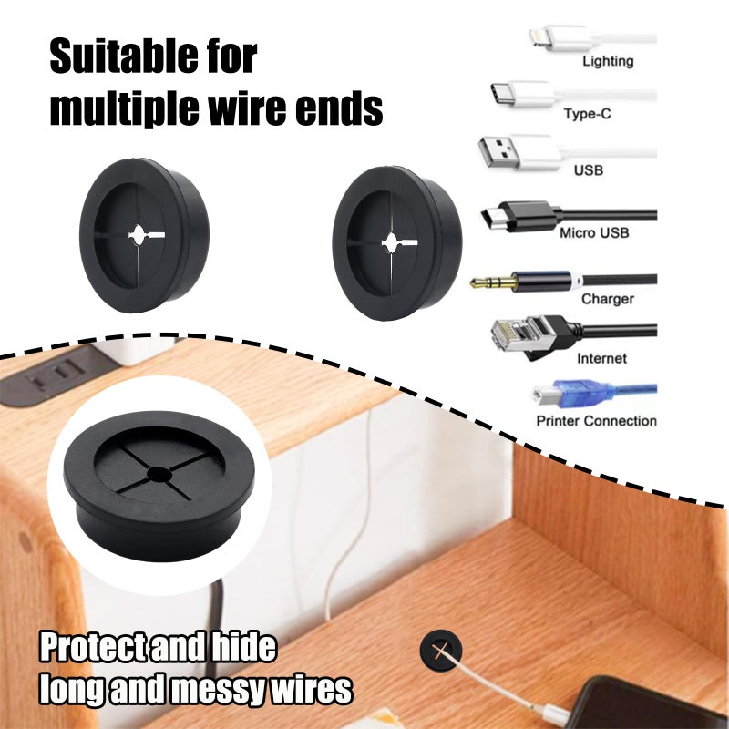 Adyoney 6 Pcs 35mm / 1-3/8 Inch Black Cable Cord Grommets, Rubber Desk Grommets for Table Computer Desk Wire Organizer TV Console and Other Furnitures Cover - Image 5
